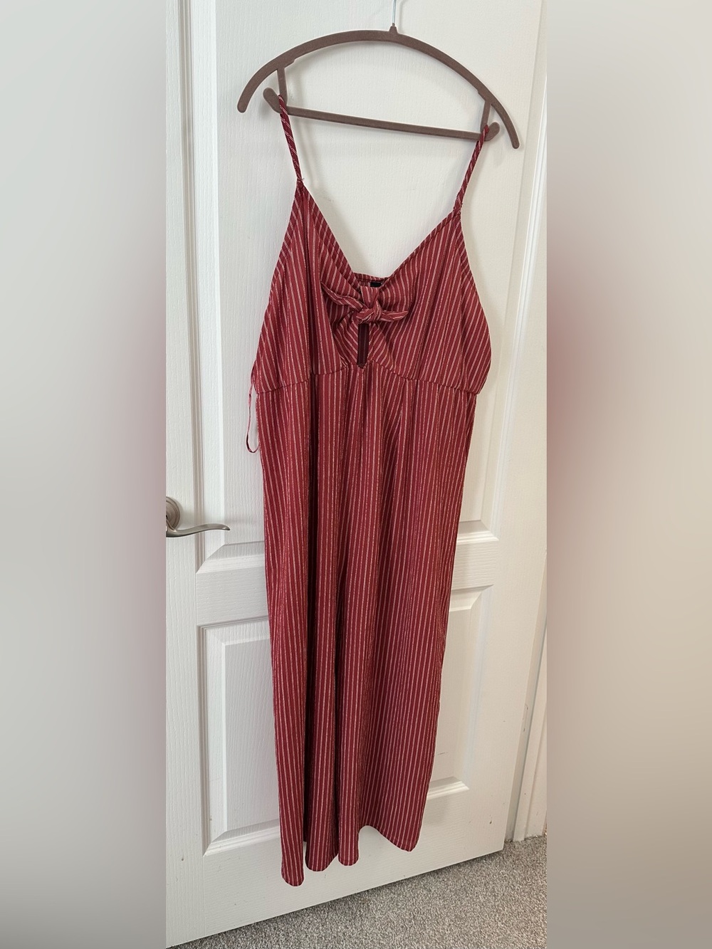 Angie Rust-Red and White Striped Jumpsuit 1X